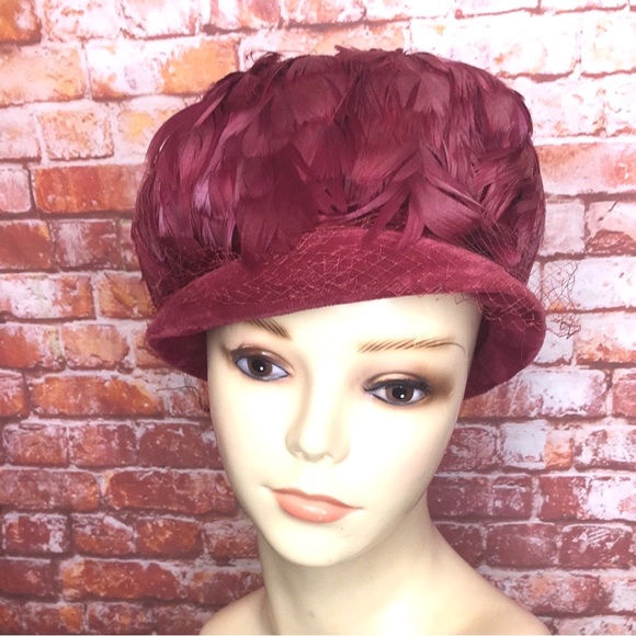 Feathered Vintage MCM Mulberry Purple Flapper Inspired Cloche Hat main image 9